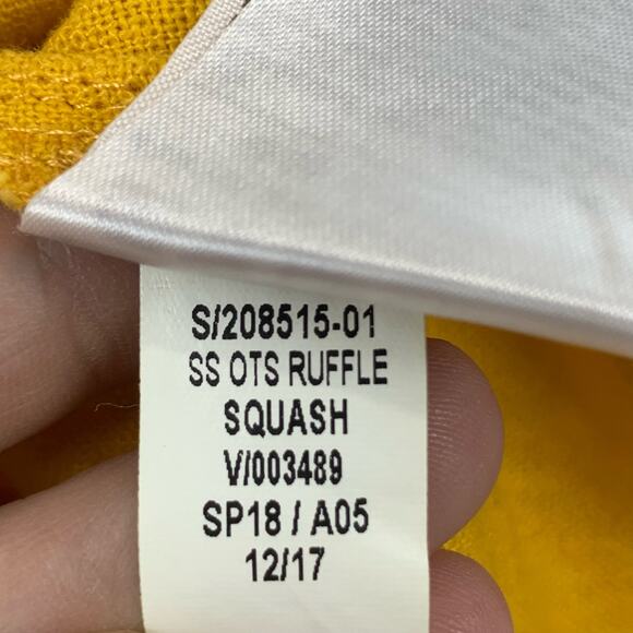 Old Navy Linen Blend Shift Dress Small Yellow Off Shoulder Ruffle Neck Mustard - Picture 9 of 9